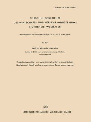 cover image of Energieabsorption von Atomkernstrahlen in organischen Stoffen und durch sie hervorgerufene Reaktionsprozesse